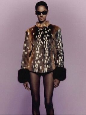 Carelli Bambi-Print Jacket with fur Cuffs